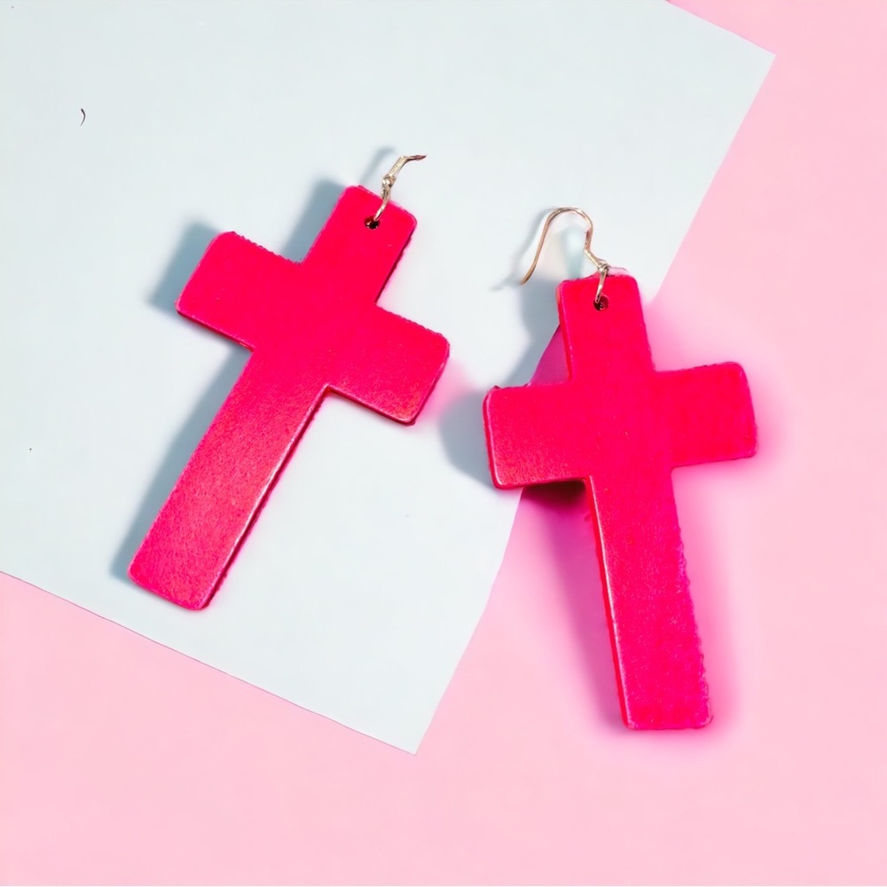 Cross Earrings Pink
